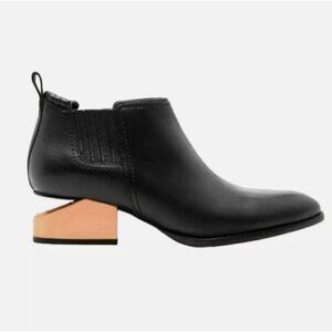 Alexander Wang Kori Black Leather Chelsea Ankle Booties Rose Gold Heel EU 38.5